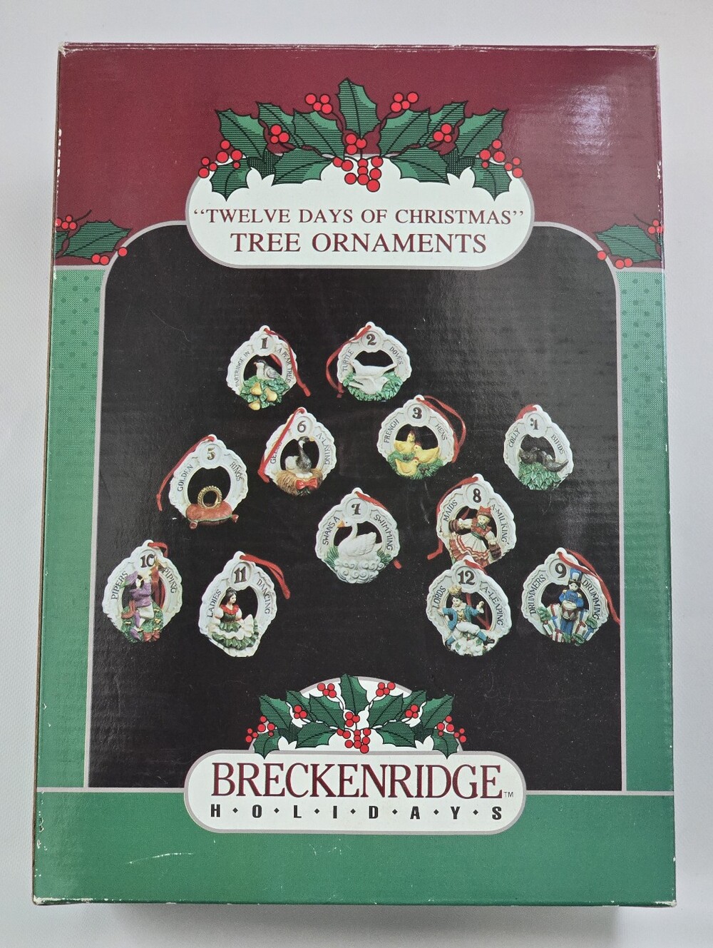 Vintage Breckenridge Holidays Twelve Days of Christmas Porcelain Ornament Set 12